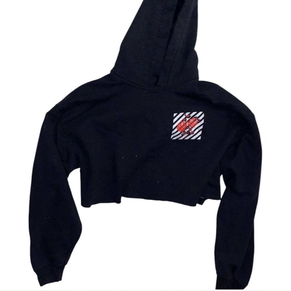 women’s black cropped rose hoodie